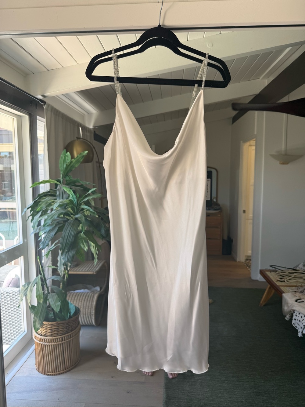 bebe white Slip Dress with Rhinestone Straps